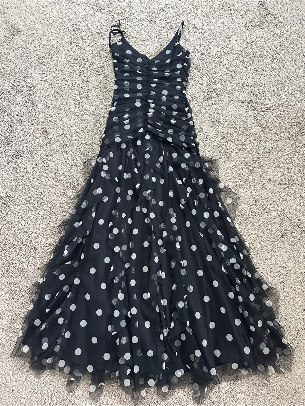 Vintage CAChe Long Polka Dot Ruched Gown Dress - Picture 9 of 10
